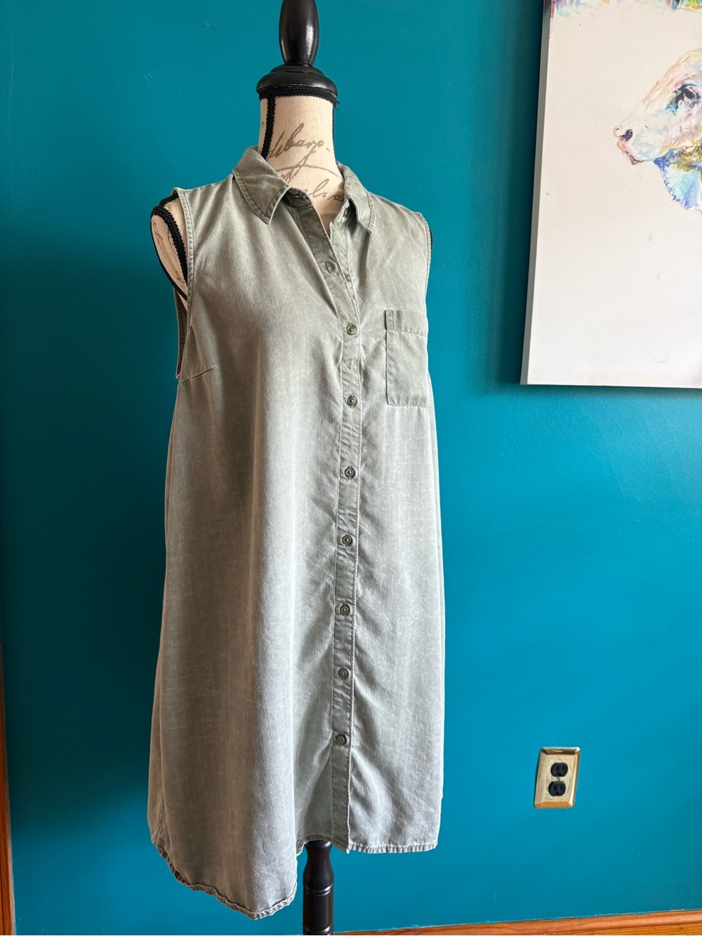 Old Navy Washed Sage Green Button-Front Swing Dress